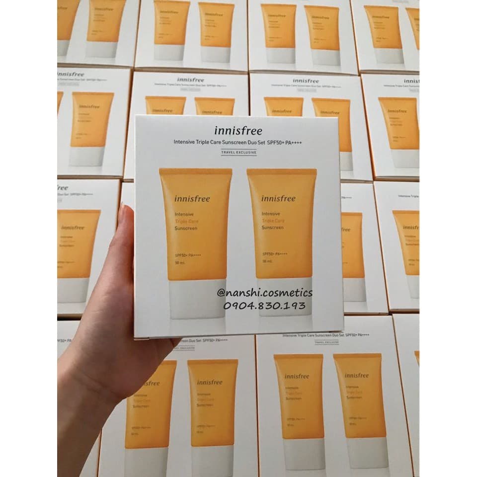 Set 2 tuýp kem chống nắng Innisfree 50ml khả năng chống nước chống trôi bảo vệ da khỏi ánh nắng mặt trời suốt nhiều giờ cung cấp độ ẩm và làm dịu da
