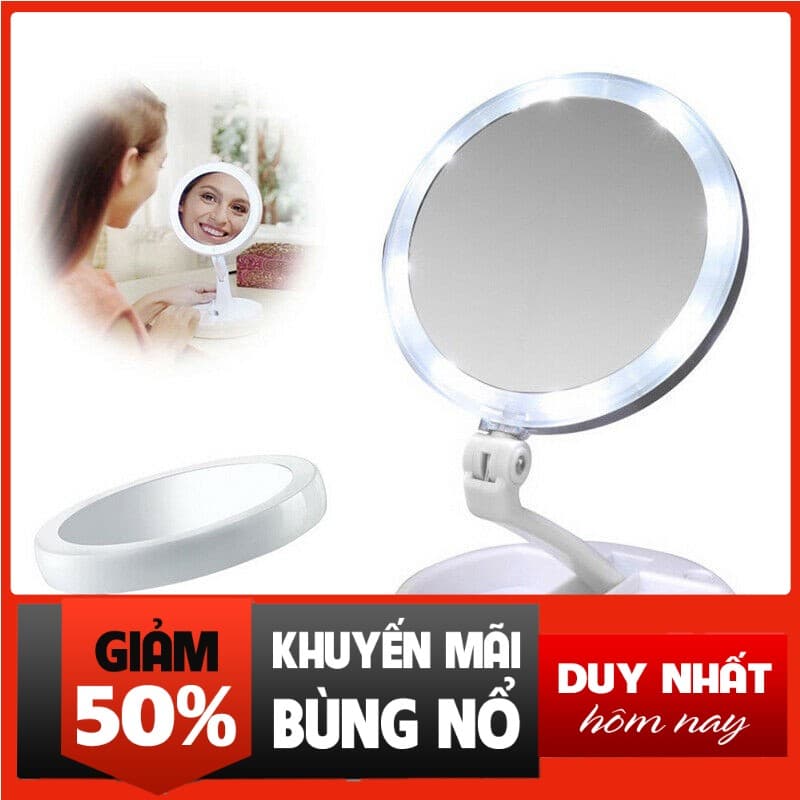 [RẺ VÃI CHƯỞNG] Gương trang điểm để bàn phấn có đèn led sạc kính tròn makeup phóng đại lật 2 mặt xoay 360 độ mini gấp gọn