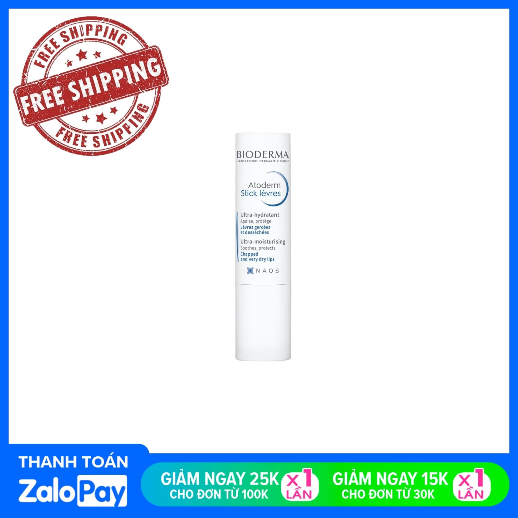 [HCM]Son Dưỡng Môi Không Màu Làm Dịu Môi Khô Nứt Nẻ Bioderma Atoderm Stick Lèvres 4g