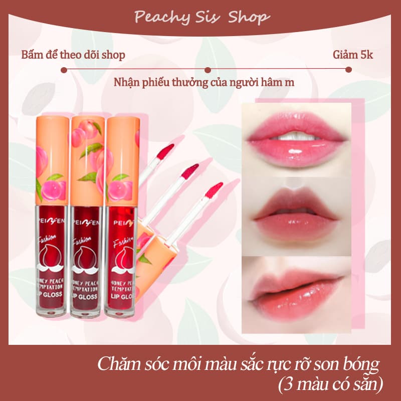 [Peachy Sis Shop] Son bóng màu hồng đào dưỡng ẩm lâu trôi Son bóng giúp dưỡng ẩm môi và không dễ phai màu