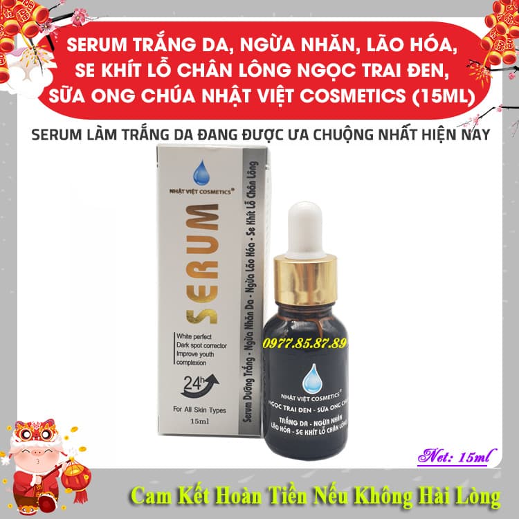 [HCM]Serum trắng da Ngừa nhăn Lão hóa Se khít lỗ chân lông Ngọc Trai Đen - Sữa Ong Chúa NHẬT VIỆT (15ml)