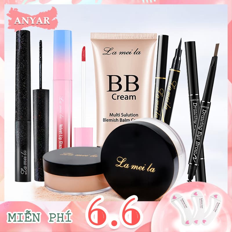 [HCM]ANYAR-Bộ trang điểm chuyên nghiệp 6 món lameila Kem BB che khuyết điểm + Phấn phủ bột + Chì kẻ mày lâu trôi + Bút dạ kẻ mắt + Mascara 4d + Son kem lì bộ makeup đầy đủ set trang điểm đẹp