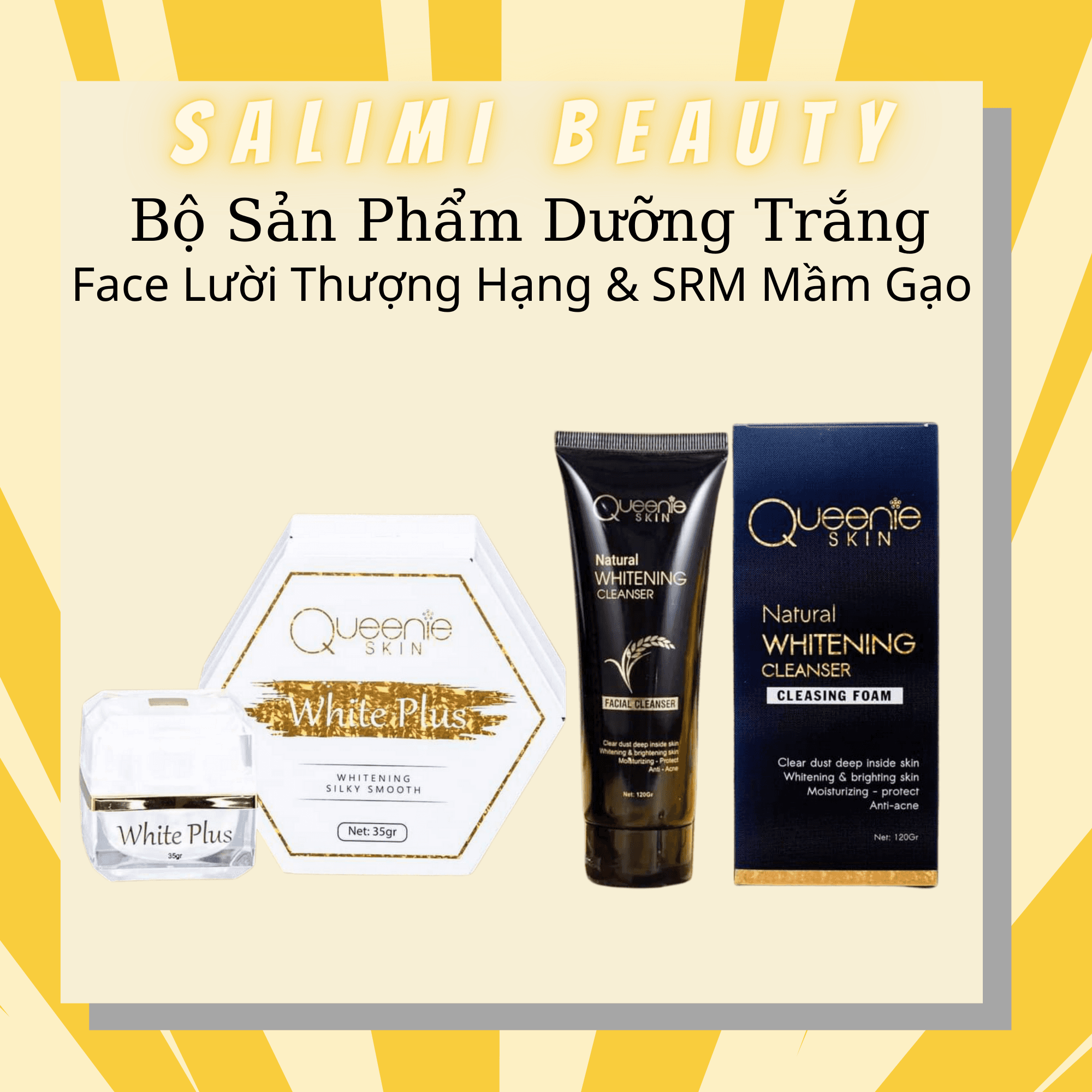 COMBO Face "LƯỜI" Thượng Hạng & Sữa Rửa Mặt Mầm Gạo - Dưỡng Trắng Da Ban Đêm - Dưỡng Trắng & Makeup Tinh Chất Nhân Sâm Và Nhụy Hoa Nghệ Tây Cao Cấp Làm Mềm Da Giúp Ngăn Ngừa Viêm Sưng Lỗ Chân Lông Ngăn Ngừa Mụn - HÀNG CHÍNH HÃNG