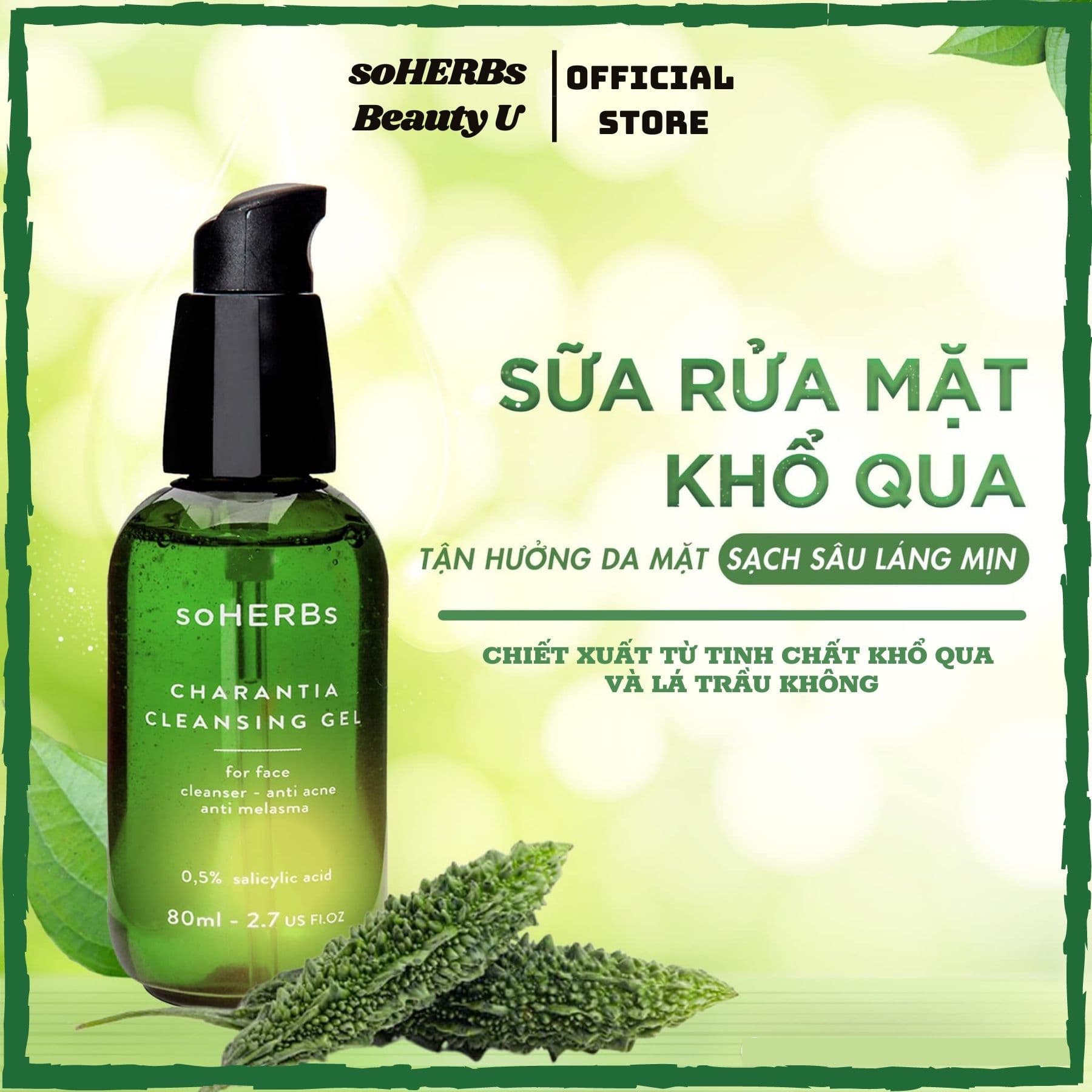 Sữa Rửa Mặt Dạng Gel Tinh Chất Khổ Qua Cho Da Dầu Mụn  Nhạy Cảm Soherbs 80ml Trị Mụn Mờ Thâm  Cấp Ẩm Làm Sạch Da  Se Khít Lỗ Chân Lông