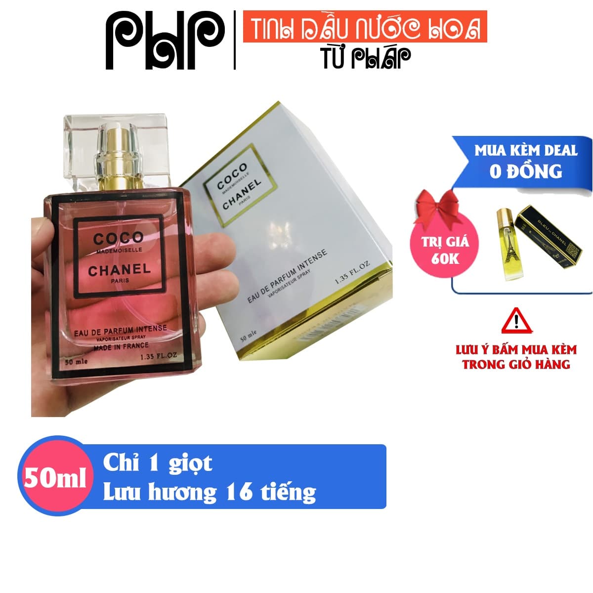 [Lưu hương 16 tiếng] Nước hoa Nữ PHP Coco Mademoiselle dạng tinh dầu 50ml tỏa hương 2 mét hàng cao cấp