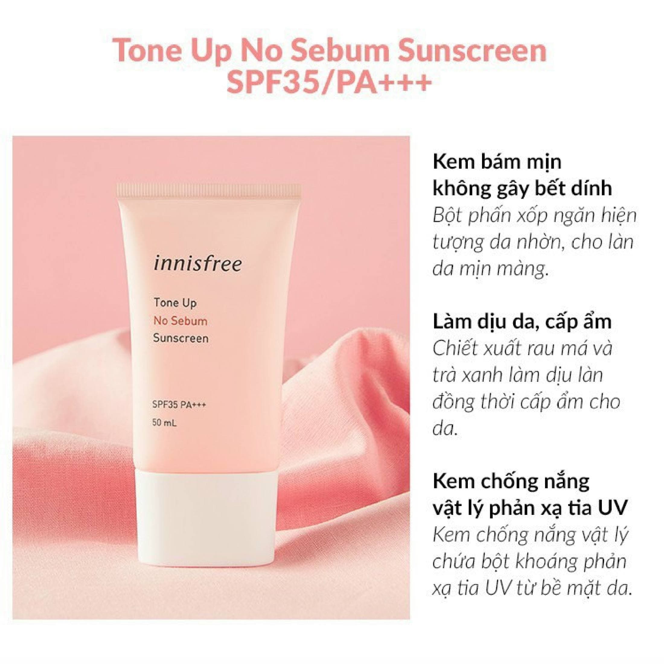 [HCM]SALE - Kem Chống Nắng Kiềm Dầu & Nâng Tông Da Innisfree 50ml-Màu Hồng