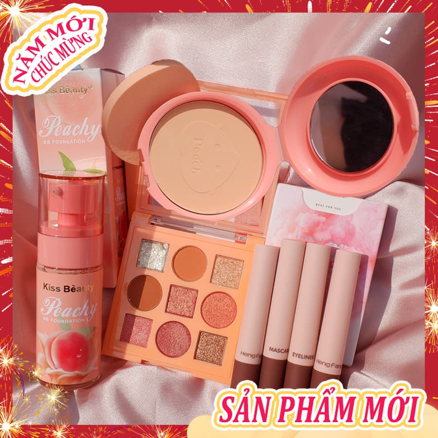 [HCM][Peachy Sis Shop] Bộ mỹ phẩm hoàn chỉnh 7 món đầy đủ (kem BB+Phấn trang điểm+Bóng mắt+mascara+Kẻ mắt+2 x men môi)