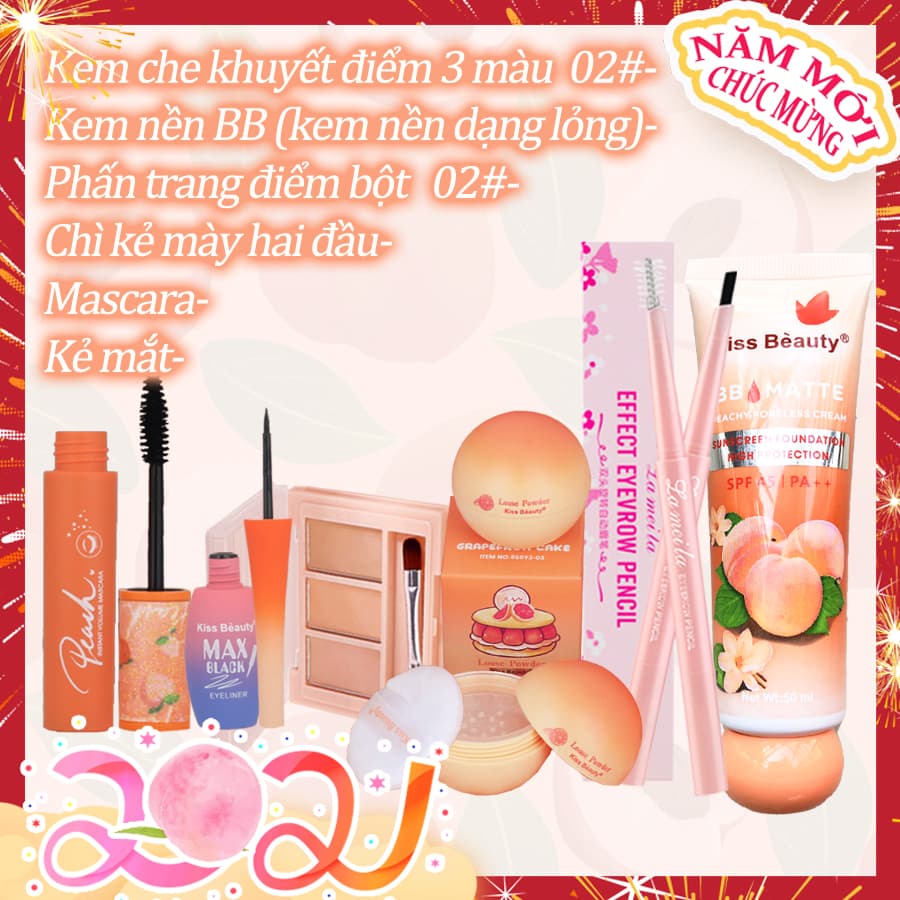 【Kiss Belle Shop】Bộ trang điểm mắt cá nhân KISS BEAUTY-6 món (Kem BB + Kem che khuyết điểm 3 màu + Phấn Phủ trang điểm bột+Chì kẻ mày + Kẻ mắt + Mascara)