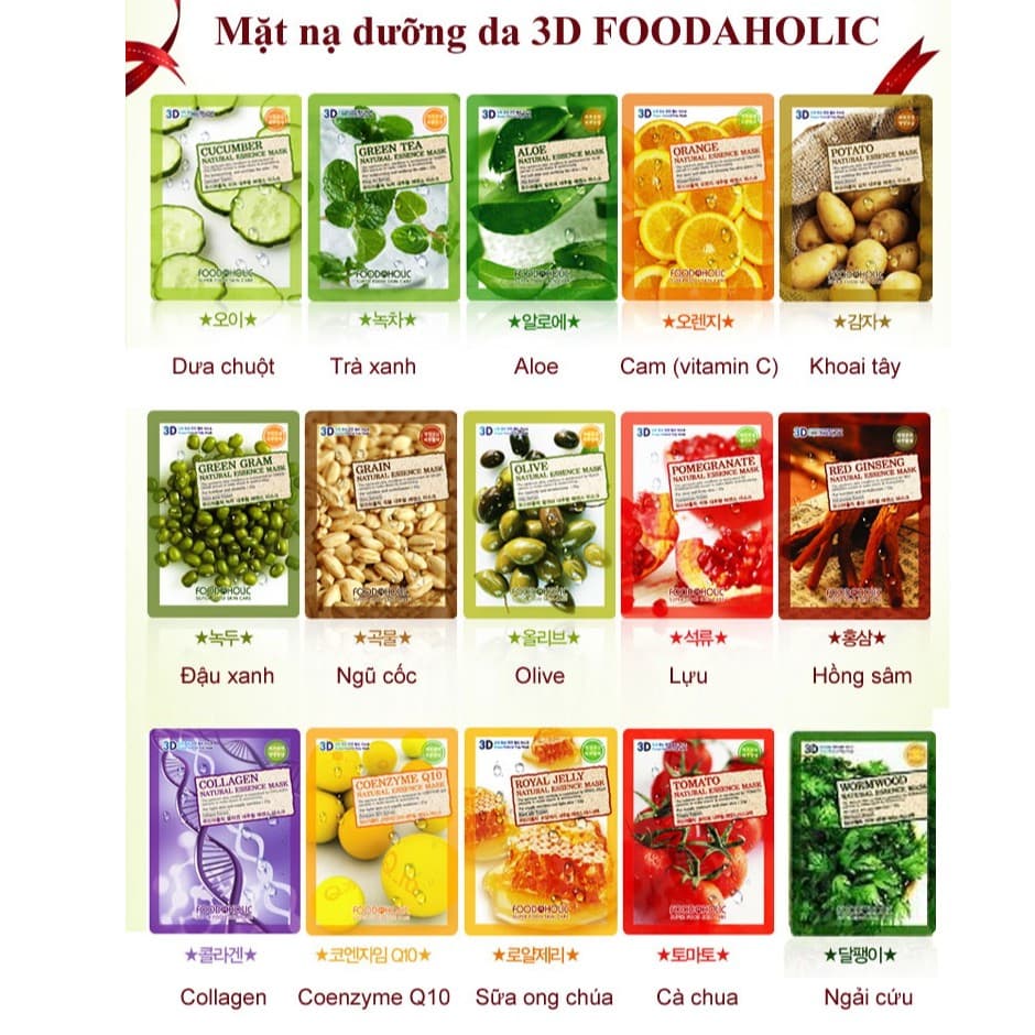 [HCM]Mặt Nạ Dưỡng Da 3D Foodaholic Hàn Quốc
