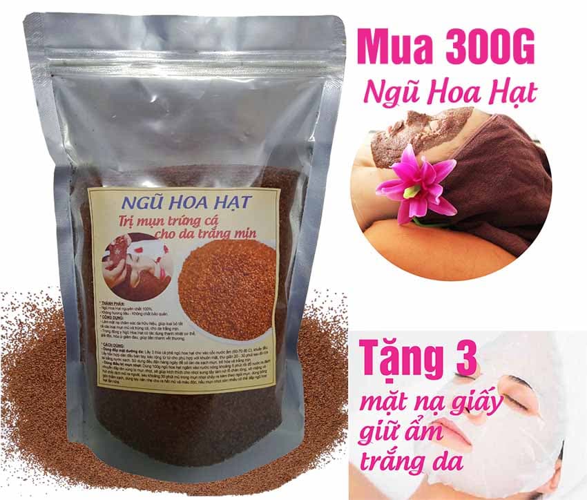 300G Hạt Ngũ Hoa (Trị mụn trắng da) - Hạt to loại 1 (Tặng 3 mặt nạ giấy giữ ẩm trắng da)