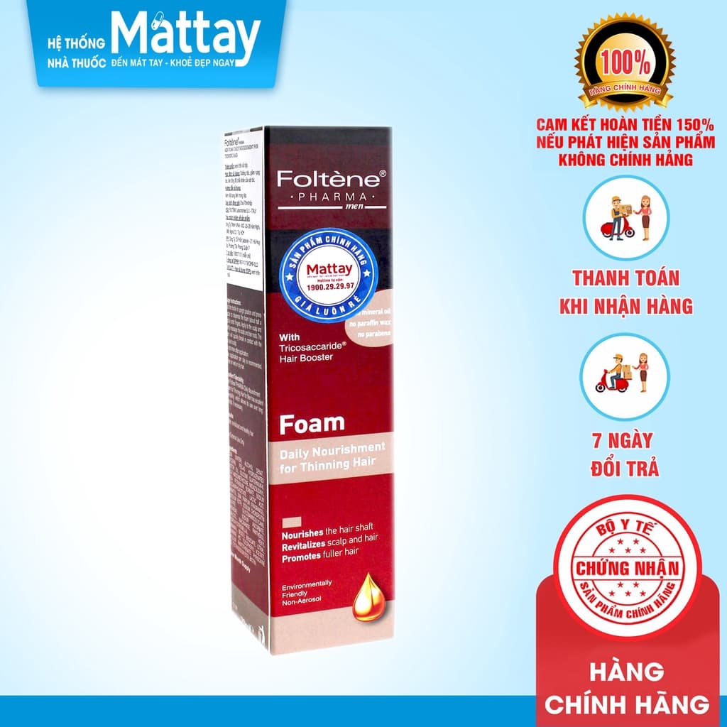 Foltene Foam Men - Chai 70g - Italy - Xịt Dưỡng Tóc Dành Cho Nam Giới Giúp Tóc Chắc Khỏe.
