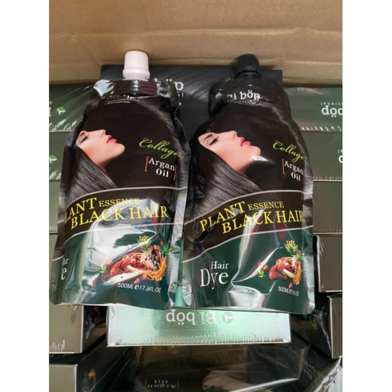 Kem Nhuộm Tóc Nâu Đen Thảo Dược BIBOP Phủ Bạc 500ml x2
