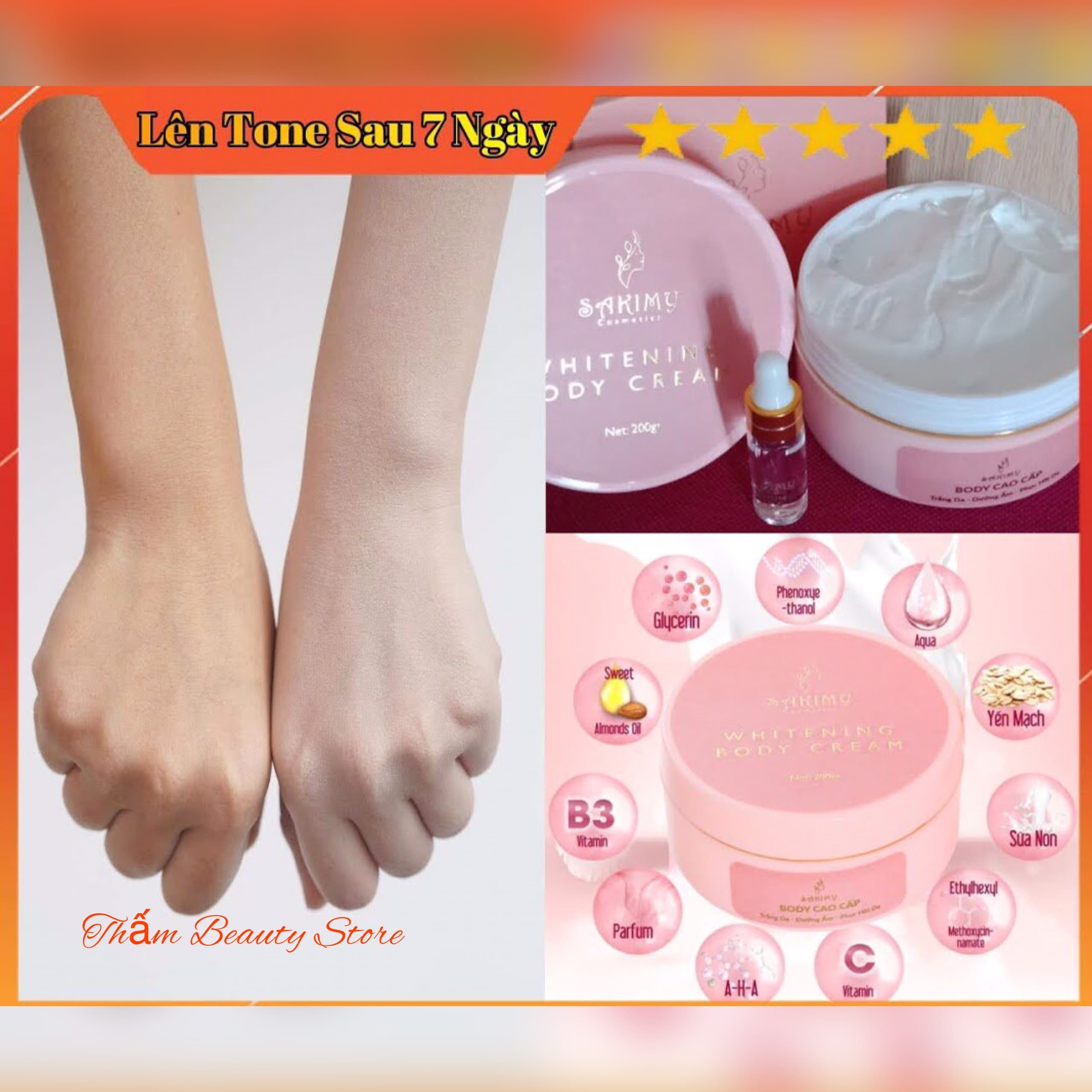 Combo Sỉ 6 Hộp Kem Dưỡng Trắng Da Body SAKIMY Tặng Kèm 6 Serum Kích Trắng Sakimy ( Chính Hãng)