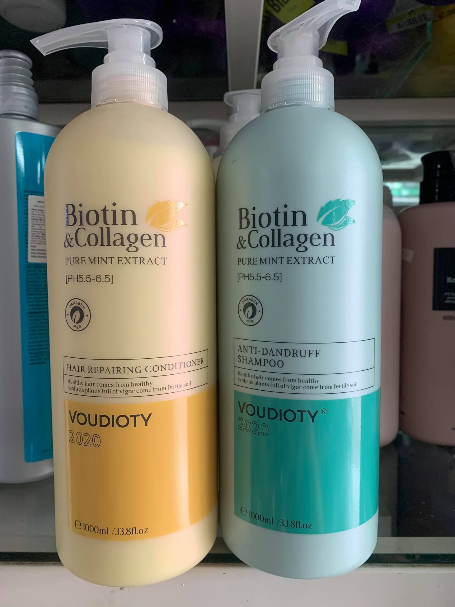 Dầu gội xả phục hồi và kích thích mọc tóc Biotin & Collagen Yuiluim VOUDIOTY 1000ml x 2
