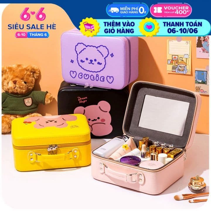 Hộp đụng mỹ phẩm hình thú Vali trang điểm Mini đụng đồ dùng cá nhân  đựng mỹ phẩm trang điểm  Có gương đi kèm rất tiện lợi