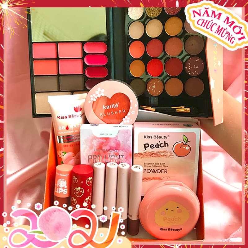 [HCM]【Kiss Belle Shop】Trọn bộ mỹ phẩm trang điểm 10 món giá hạt dẻ kiss beauty (1xBB kem +1x phấn phủ trang điểm +Khay trang điểm 32 màu +1x má hồng +1x mascara +1x Kẻ mắt +2x Son bóng +1x Matte Lip Glaze +1x son môi)