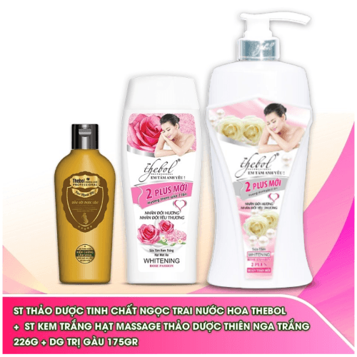 [HCM]Sữa tắm nước hoa tinh chất ngọc trai thảo dược dưỡng ẩm trắng da Thebol 2plus 650g + Sữa tắm trắng da hạt masage Thebol 226g  + Dầu gội sạch gàu dược liệu sạch làm Thebol 175g