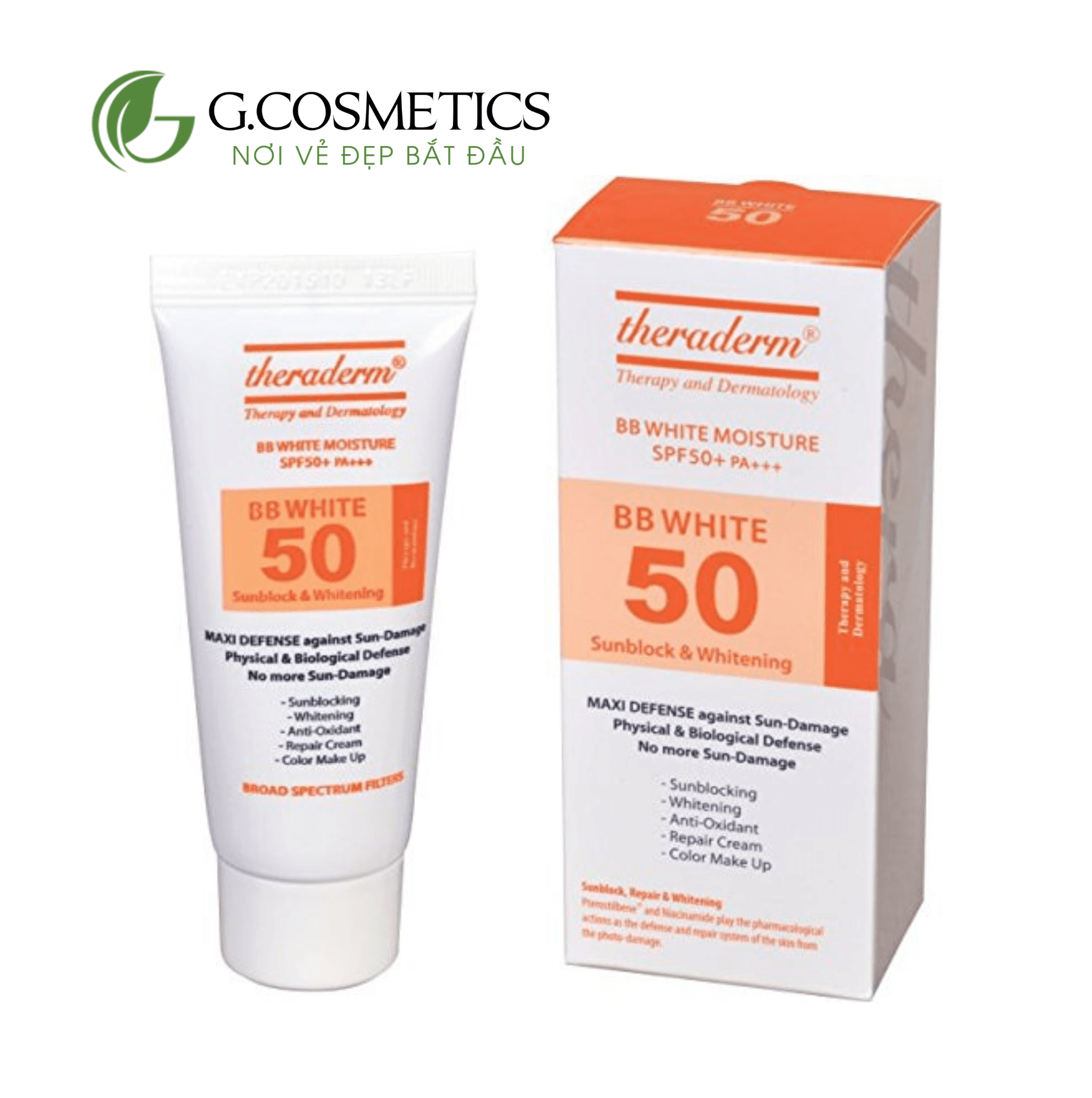 Kem chống nắng vật lý Theraderm – BB White Moisture SPF50+ PA+++ 40g dành cho da nhạy cảm