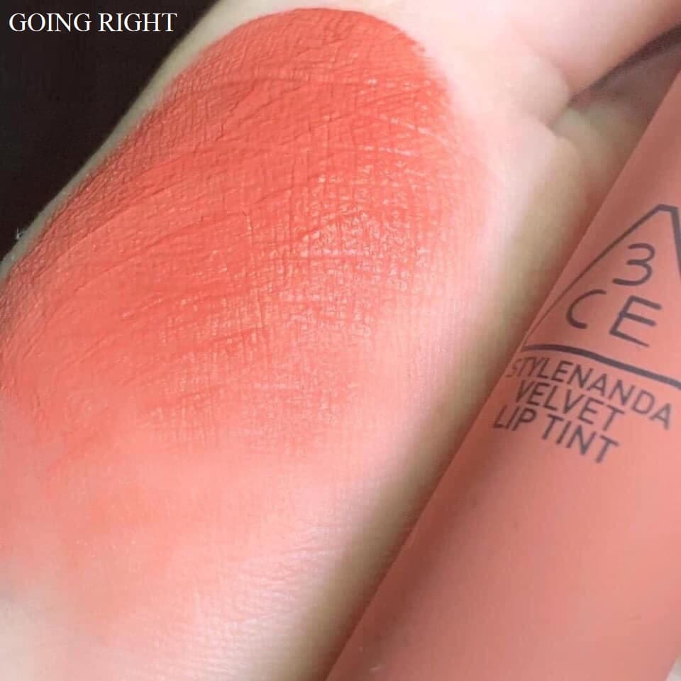 Son 3CE velvet lip tint màu cam hồng đất going right