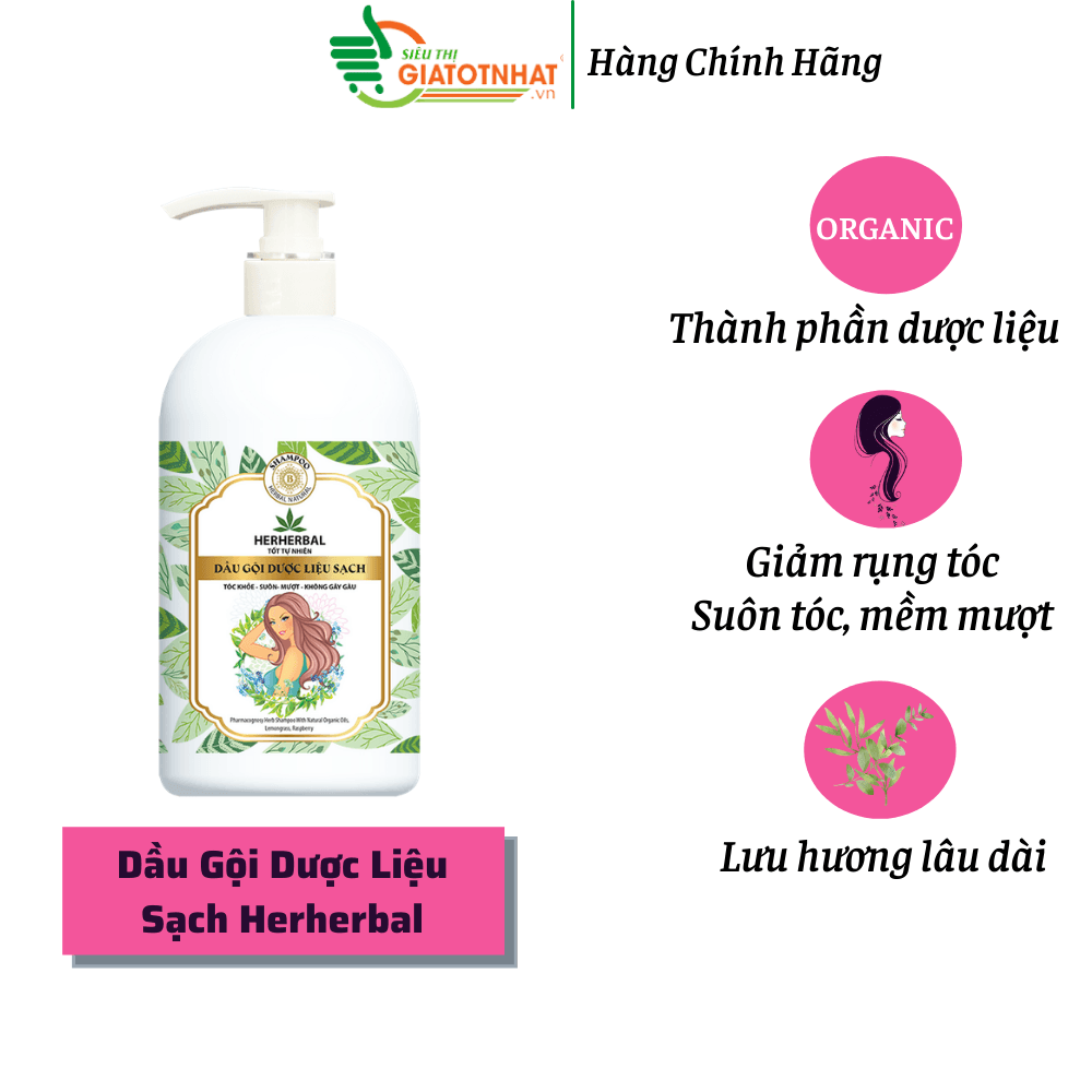[HCM]Dầu gội dược liệu sạch giảm gàuTinh Dầu Hữu cơ Sả Chanh Mâm Xôi Herherbal 186g