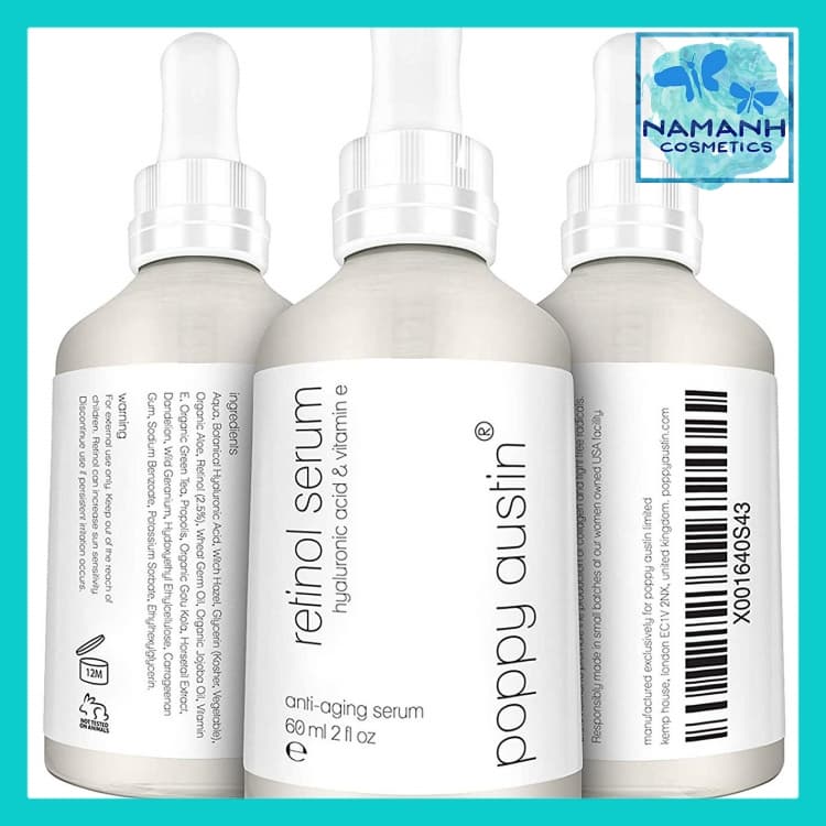 Serum chống lão hóa Poppy Austin 2.5% Retinol Vitamin E Hyaluronic Acid & Organic Jojoba Oil 60ml