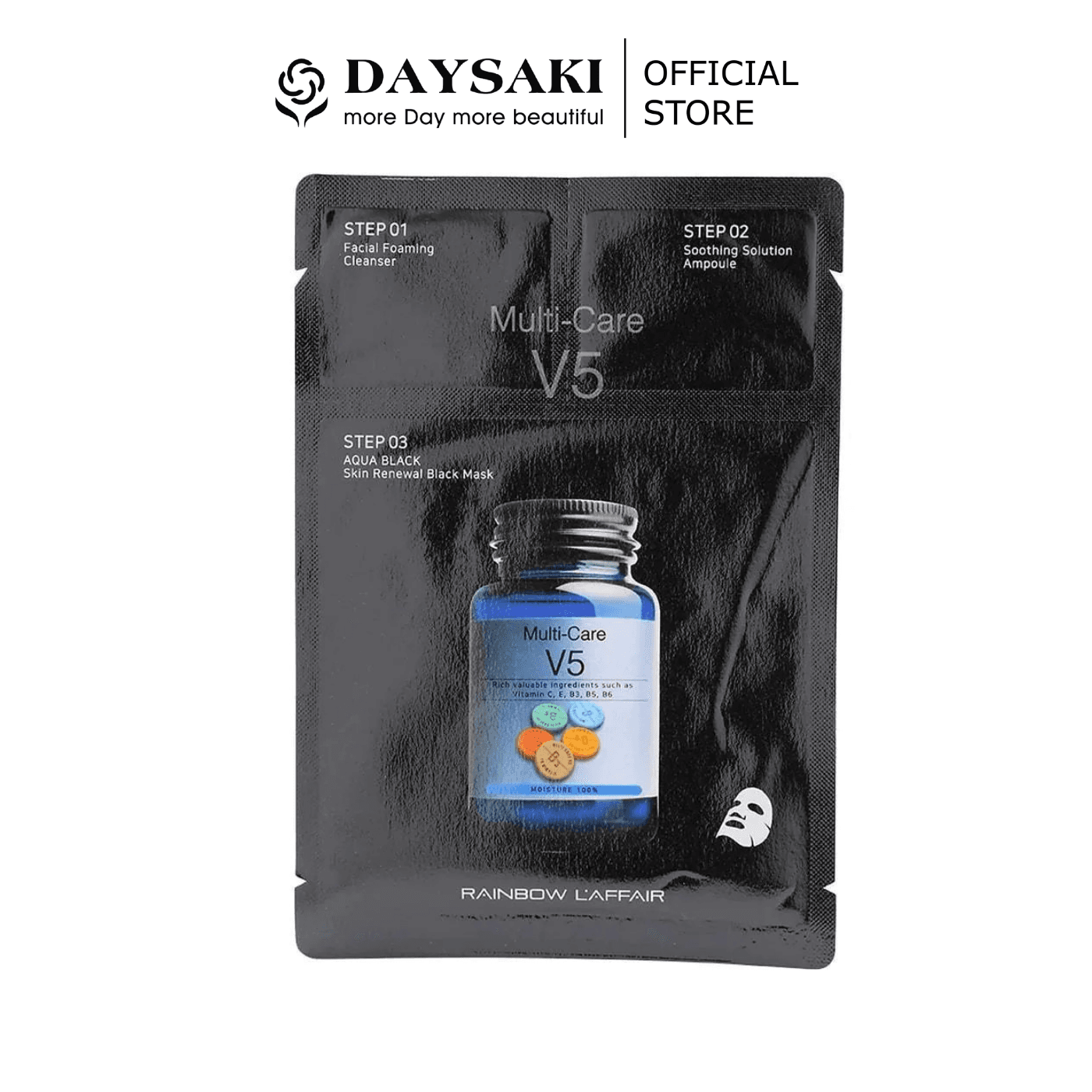 RAINBOW L’AFFAIR Mặt Nạ Dưỡng Da MULTI CARE V5 AQUA BLACK SKIN RENEWAL MASK (30ml)