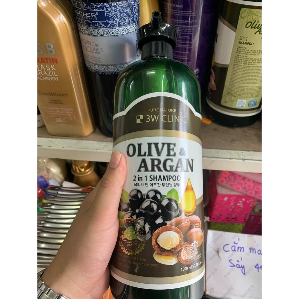 Dầu gội đầu tinh chất dầu Olive & Argan 2 trong 1 3W Clinic 1500ml