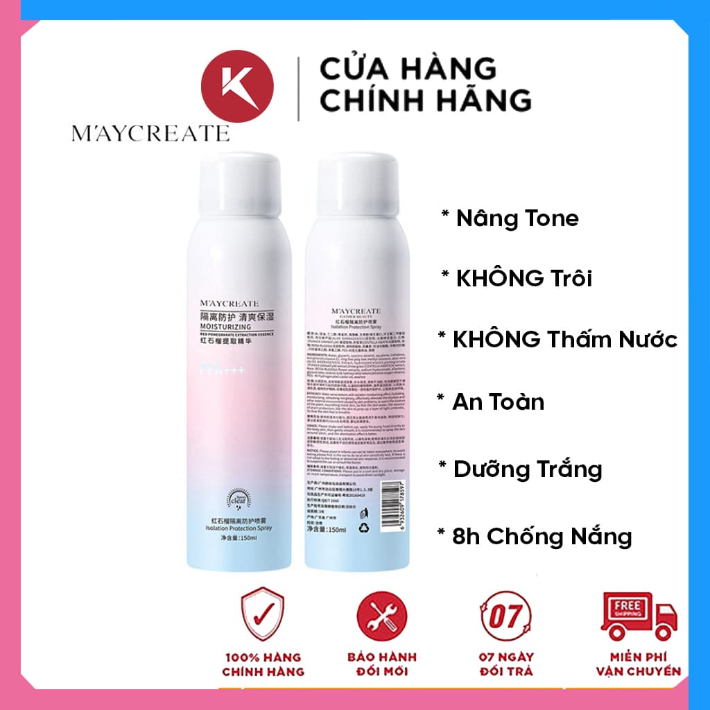 Xịt Chống Nắng Trắng Da MayCreate Moisturizing 150Ml Hàng Chính Hãng Nội Địa Trung Kem Chống Nắng - HoKa Shop