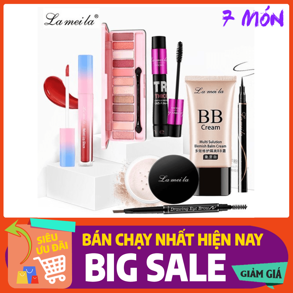 [HCM]Bộ trang điểm cá nhân LAMEILA 7 món tiện lợi Kem BB che khuyết điểm + Phấn phủ + Phấn mắt + Mascara + Chì kẻ mày + Bút dạ kẻ mắt + Son kem LA7
