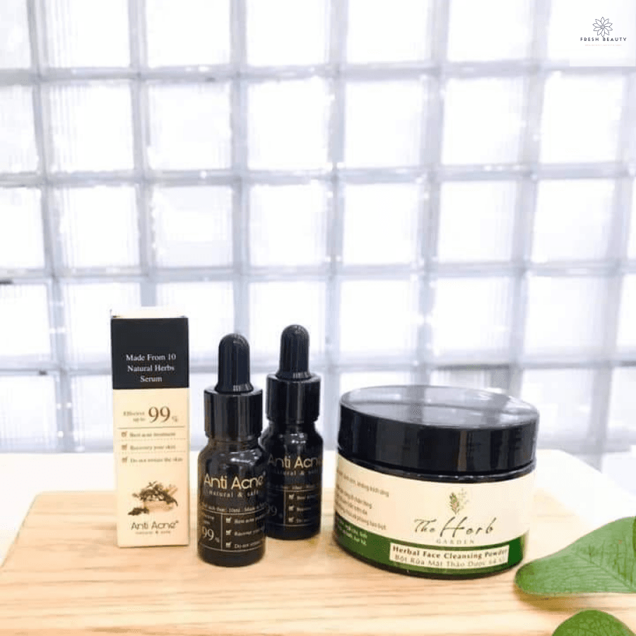 COMBO Trị Mụn Giúp Da Trắng Hồng Căng Mướt - Gồm 1 Serum tr.ị mụn AntiAcnePlus (15ml) + 1 Bột Rửa Mặt Thảo Dược 64 Vị ( 150 gram)