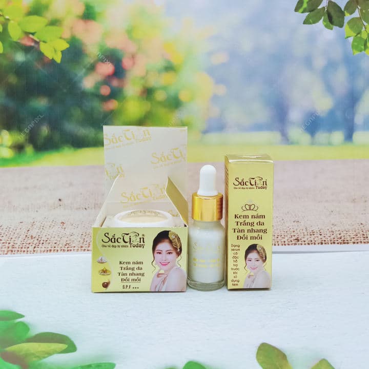 Combo Kem nám trắng da tàn nhang đồi mồi 15g và Serum nám trắng da tàn nhang đồi mồi 10ml Sắc Tiên Today