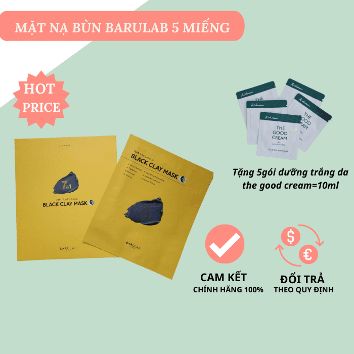 Mặt Nạ Bùn Vàng Barulab Hộp 5 Miếng Loại Bỏ Mụn Đầu Đen Dưỡng Da Mịn Màng Sáng Da