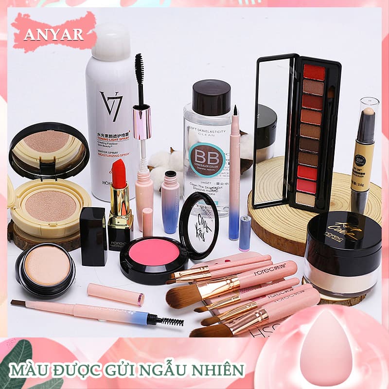 ANYAR-Bộ 13 cái Bộ trang điểm HCHANA Bộ hoàn chỉnh Bộ mỹ phẩm dành cho người mới bắt đầu Cô gái trang điểm nhẹ không thấm nước Đồng phục sinh viên tông màu da Kem che khuyết điểm Hộp đựng cọ trang điểm miễn phí