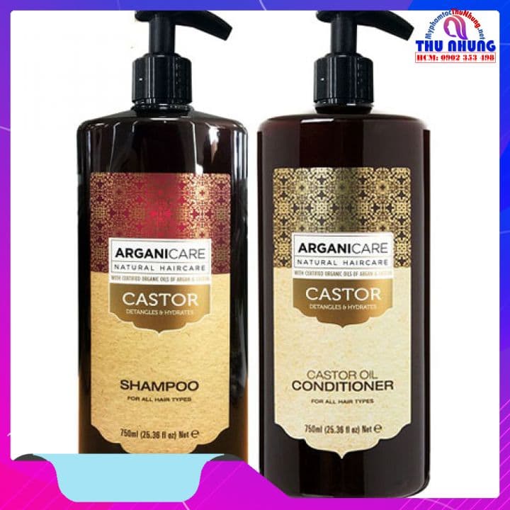 [HCM]Bộ gội xả dưỡng ẩm phục hồi chống rụng tóc Arganicare Castor shampoo & conditioner for all hair types 750ml