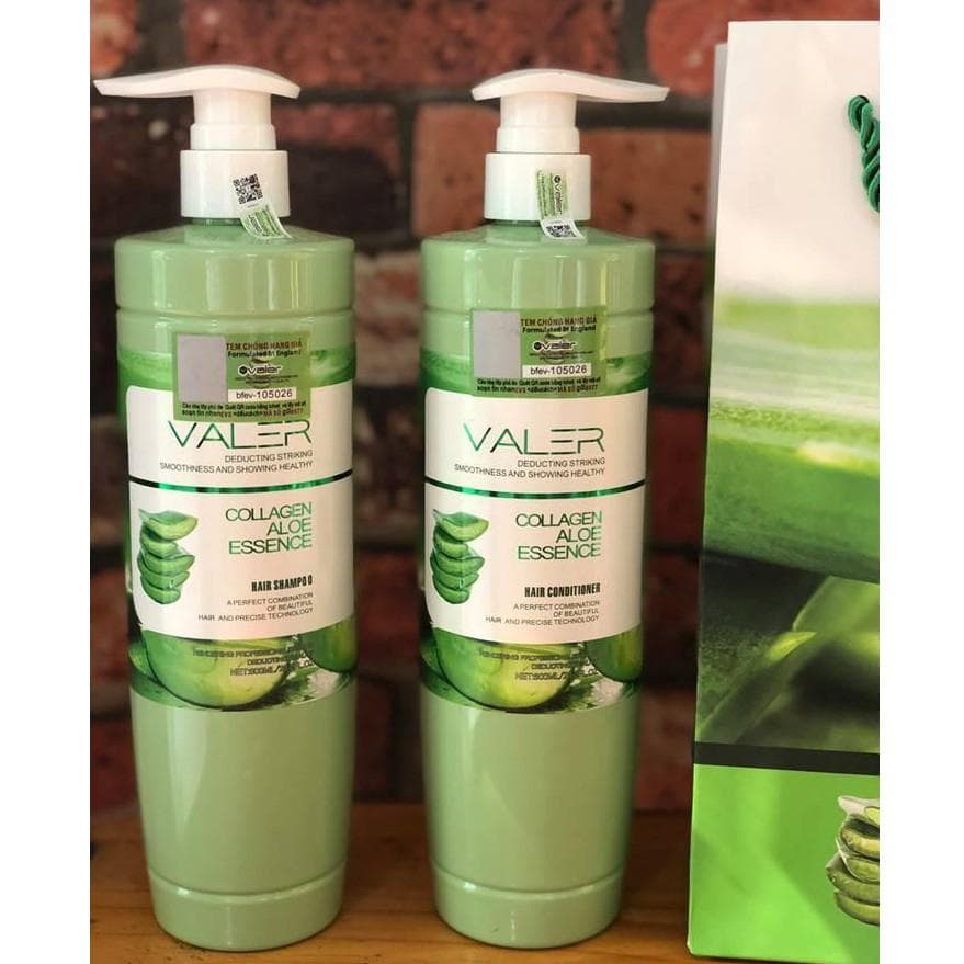 Cặp dầu gội xả tinh chất lô hội giúp tóc mềm mượt Valer Collagen Aloe Essence 2x800ml