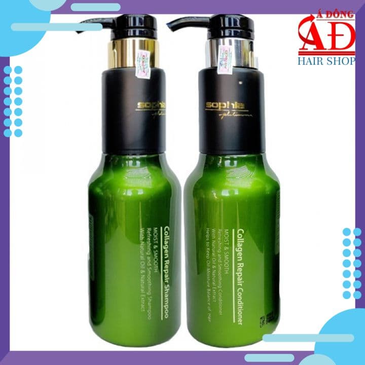 Cặp dầu gội xả Sophia Platinum Collagen Repair siêu mượt phục hồi tóc Hàn Quốc 500ml*2