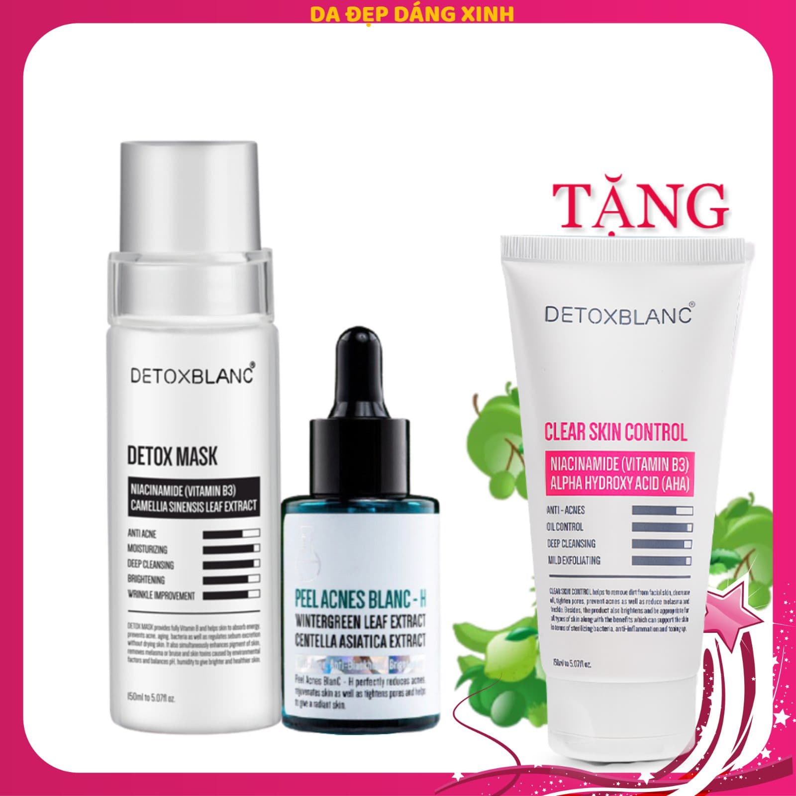 Combo trị mụn thâm dưỡng trắng Detox Blanc tặng sữa rửa mặt 380k