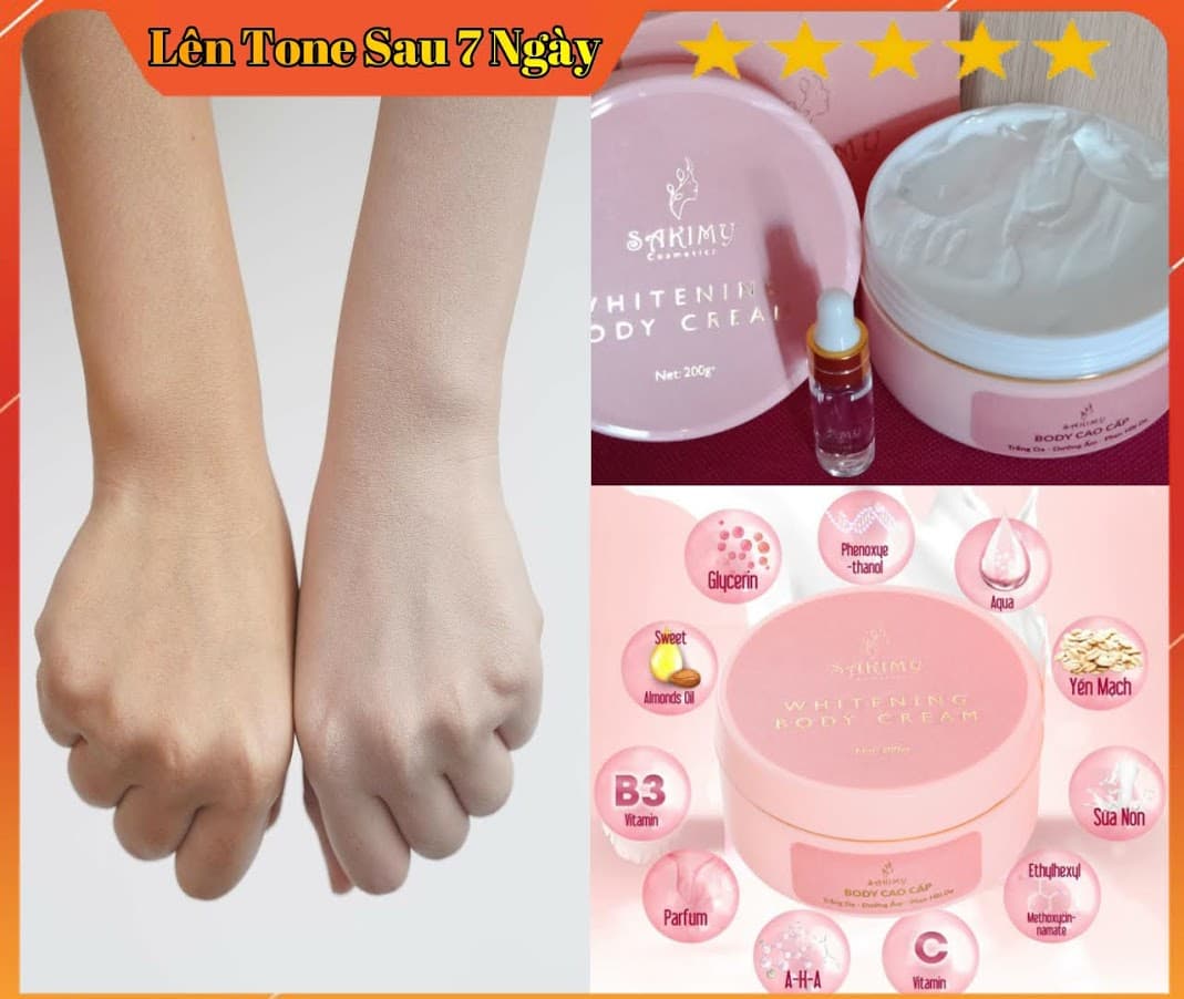 6 Hộp Kem body dưỡng siêu trắng da SAKIMY whitening body cream tặng serum kích trắng Sakimy pha kem body (Chính hãng miễn phí ship toàn quốc)