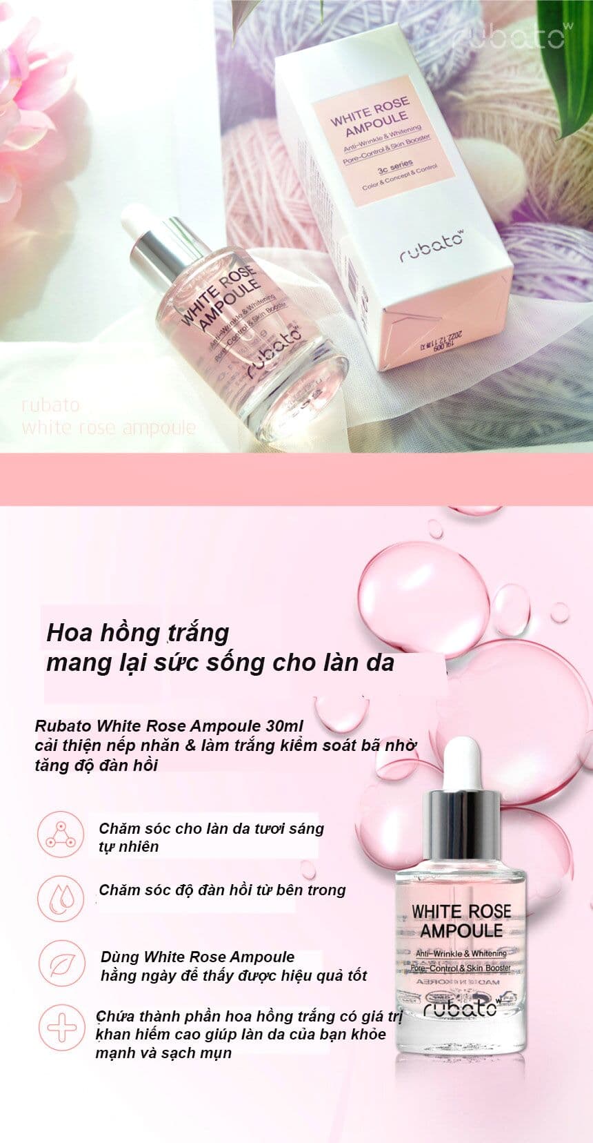 [HCM]TINH CHẤT KIỂM SOÁT BÃ NHỜN VÀ TĂNG ĐÀN HỒI RUBATO WHITE ROSE AMPOULE