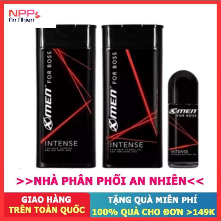 Combo Dầu gội nước hoa X-Men for Boss Intense 180g + Sữa tắm nước hoa X-Men for Boss Intense 180g + Lăn khử mùi X-Men for Boss Intense 50ml- NPP AN NHIÊN