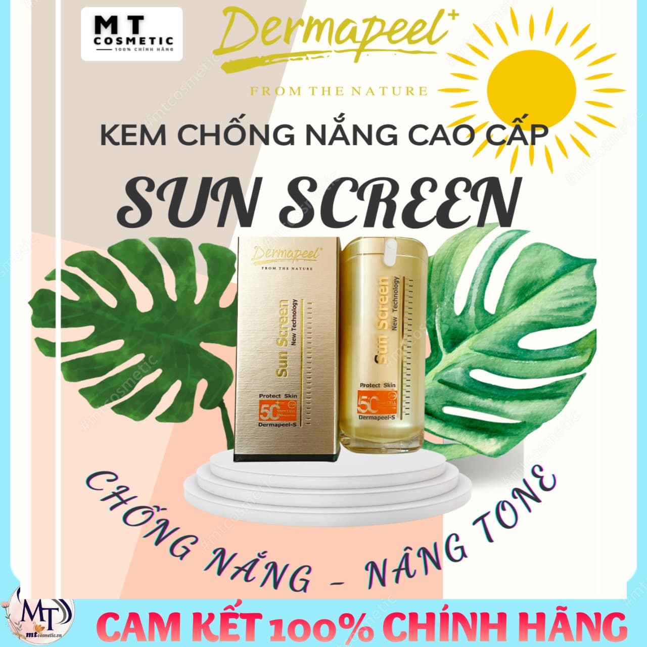 [2 Mẫu] KEM CHỐNG NẮNG CAO CẤP DERMAPEEL+ 4IN1 SUN SCREEN SPF50+ - Nâng Tone - Kiềm Dầu - Ngừa Mụn - Dưỡng Da - Hàn Quốc
