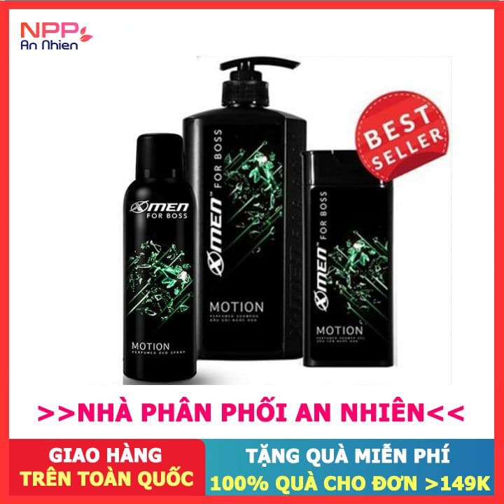 Bộ 3 X-Men for Boss Motion - Dầu gội Motion 650 + Sữa tắm Motion 180g + Xịt khử mùi Motion 150ml- NPP AN NHIÊN