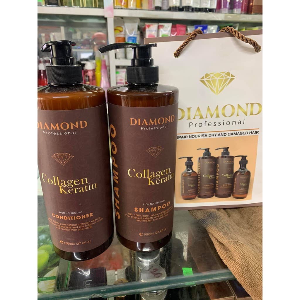 Cặp Dầu Gội Xả DIAMOND collagen keratin 1000ml x2