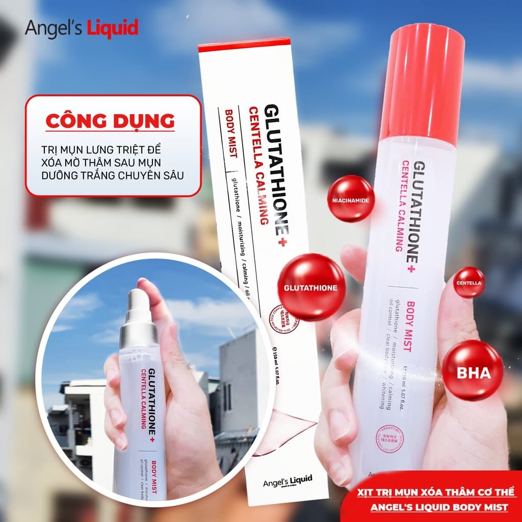 [Chính hãng 100%] Xịt giảm mụn lưng angel liquid glutathione plus centella calming body mist 150ml