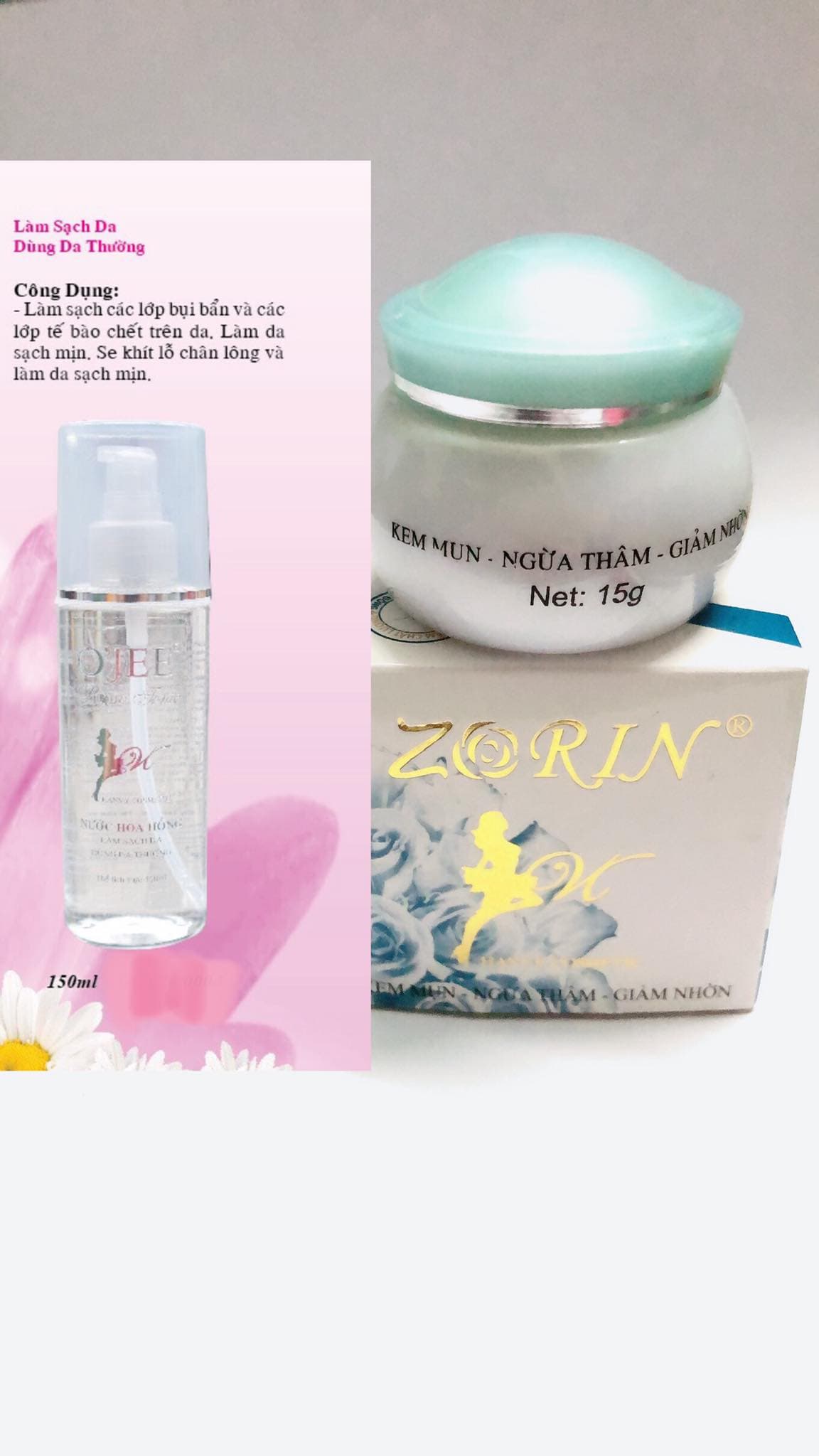 [HCM]Kem ngừa mụn - thâm - giảm nhờn Zorin 15gram & Nước hoa hồng Ojee 150ml