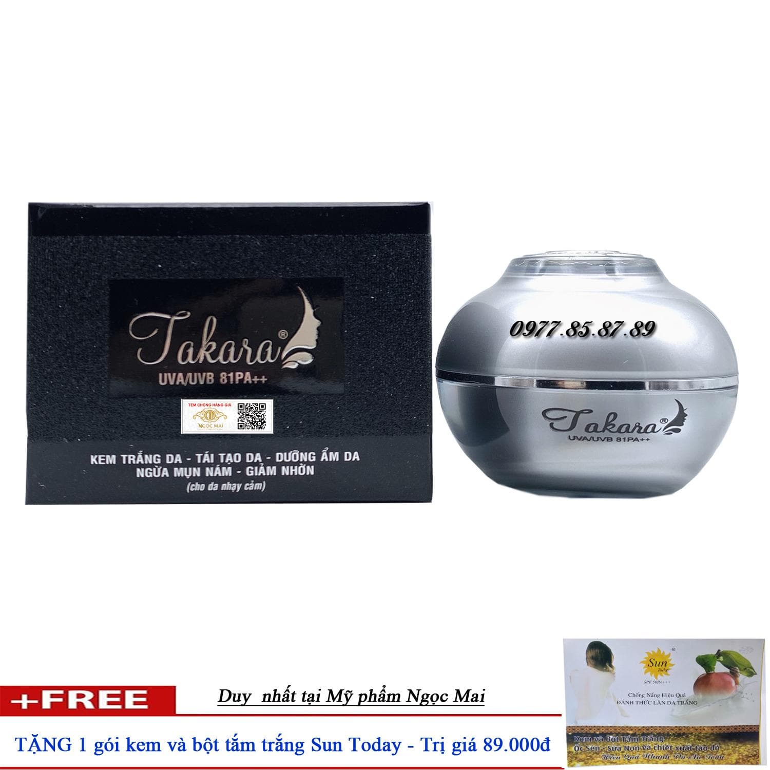 [HCM]Mỹ Phẩm TAKARA - Kem dưỡng trắng mặt tái tạo dưỡng ẩm Ngừa mụn nám Giảm nhờn kem TAKARA 15 in 1 (30g) + Tặng tắm trắng da toàn thân
