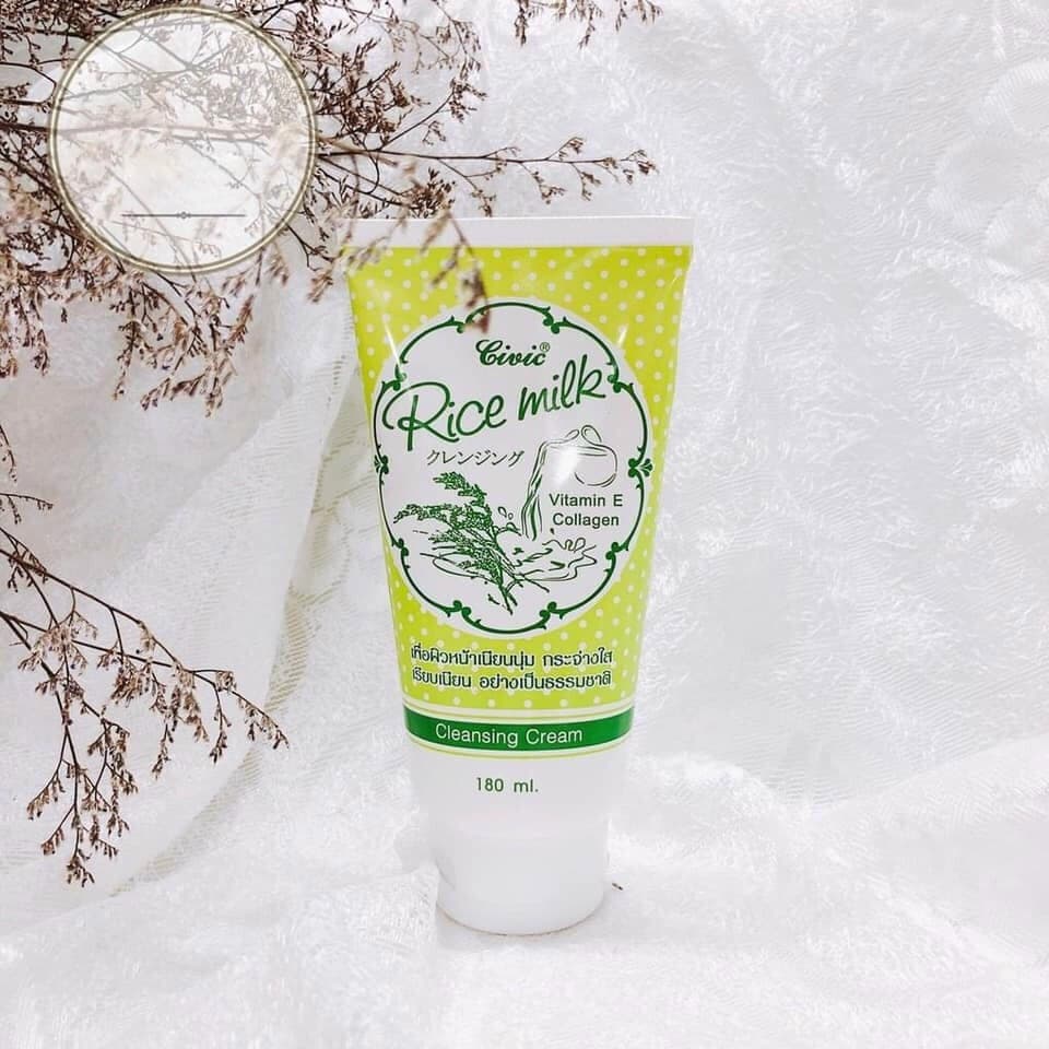 Sữa rửa mặt gạo Civic Rice Milk Thái Lan 180ml giúp làm sạch bụi bẩn tế bào chết bã nhờn dưỡng ẩm làm mềm da chống nám sạm tàn nhan hiệu quả