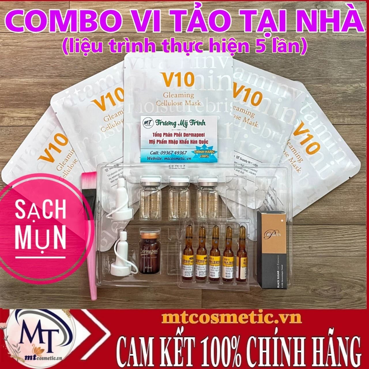 [COMBO SẠCH MỤN NHANH] Bộ SẢN PHẨM Vi Tảo Trứng Cá Tuyết Dermapeel+  - 5 V10 SKINAZ KẾT HỢP SERUM ĐƯỜNG ĐEN - SẠCH MỤN NHANH