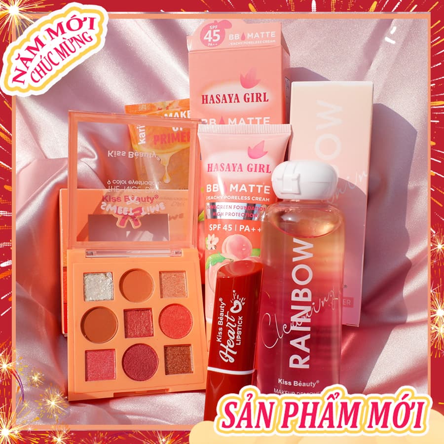 [HCM]【Kiss Belle Shop】Bộ mỹ phẩm Kiss Beauty-5 món đầy đủ(Kem cách ly Trong suốt+kem BB+9 bóng mắt+Son môi+Dầu tẩy trang dạng nước)