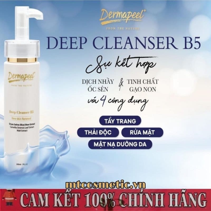 SỮA RỬA MẶT CAO CẤP Dermapeel+ Deep Cleanser B5 pH Cân Bằng - TẨY TRANG - DƯỠNG ẨM - THẢI ĐỘC - CHỐNG LÃO HÓA